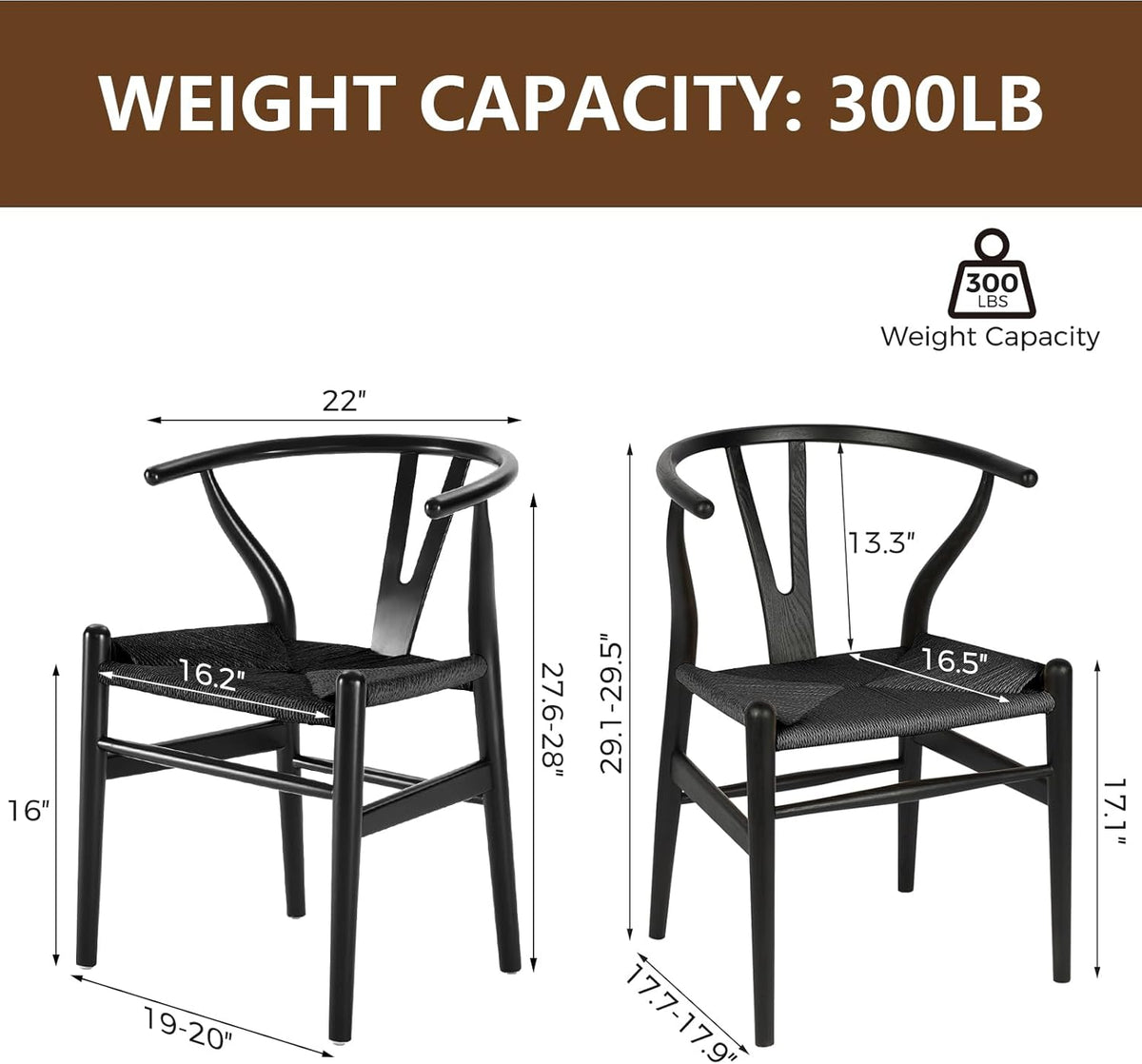 Wishbone Chair, Solid Wood Armrest Woven Seat Chair, Kitchen & Dining Chair, Wishbone Y Black