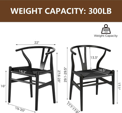 Wishbone Chair, Solid Wood Armrest Woven Seat Chair, Kitchen & Dining Chair, Wishbone Y Black