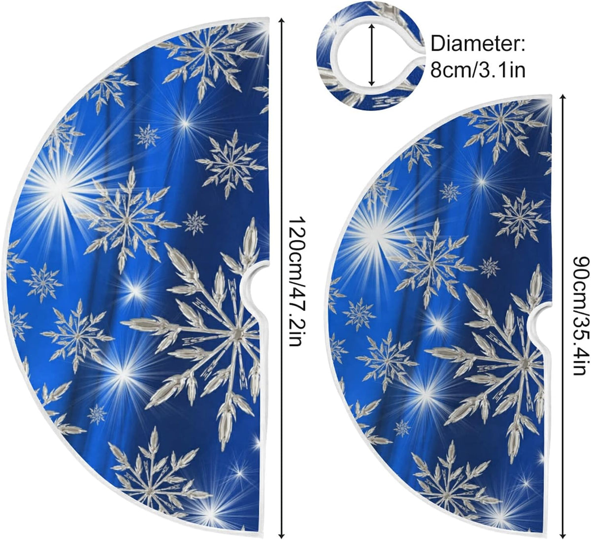 Christmas Blue Snowflakes Background Tree Skirt, Seasonal Tree Mat Holiday Party Supplies Ornaments