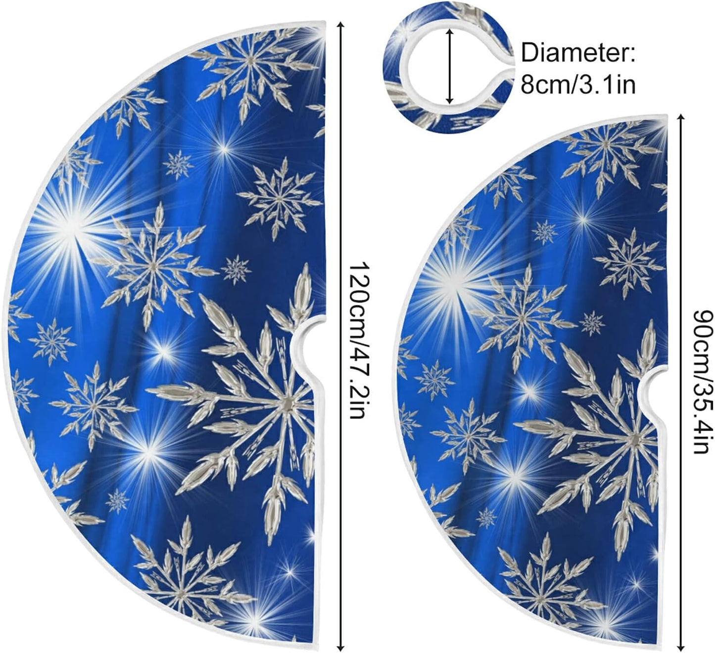 Christmas Blue Snowflakes Background Tree Skirt, Seasonal Tree Mat Holiday Party Supplies Ornaments