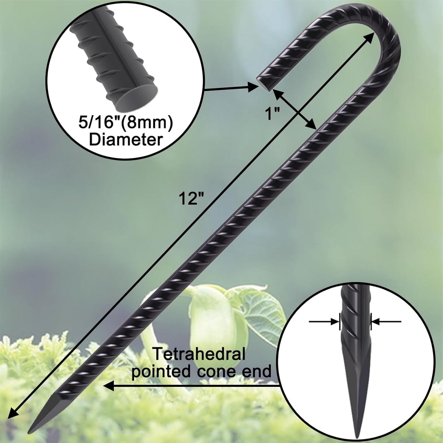 VVOKGO Rebar Stakes 12 Inches J Hook Heavy Duty Chain Link Fence Stakes, 16 Pcs Metal Long Tent