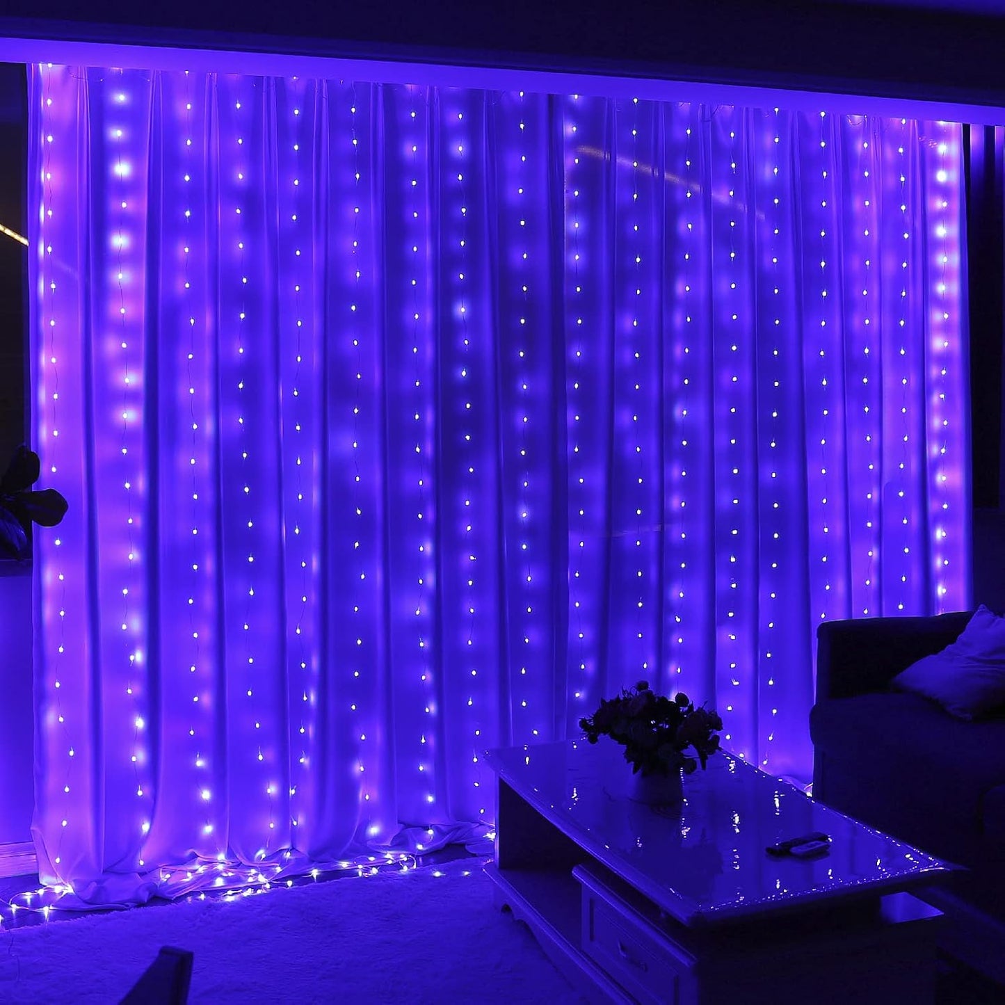 HXWEIYE 300LED Purple Fairy Curtain Lights for Bedroom, 3mx3m 8 Modes USB Plug in Window Christmas