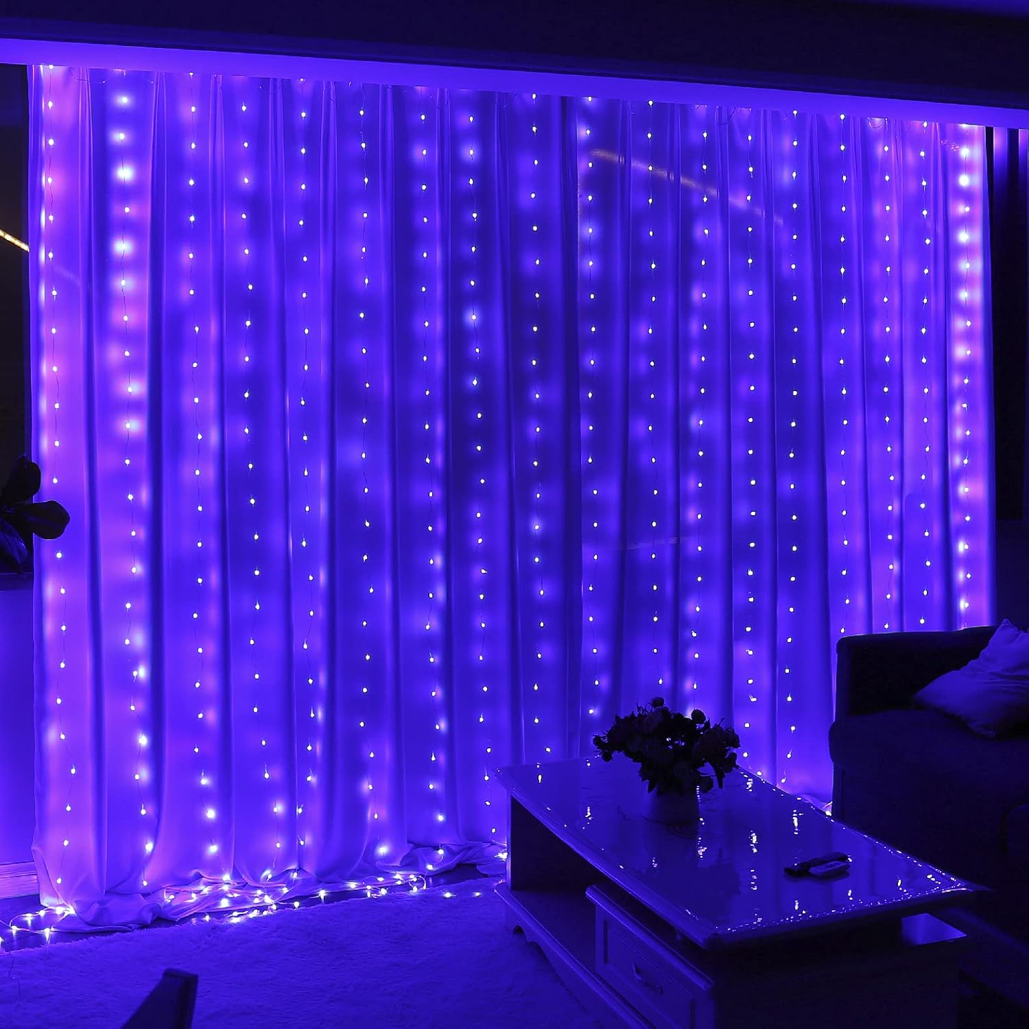 HXWEIYE 300LED Purple Fairy Curtain Lights for Bedroom, 3mx3m 8 Modes USB Plug in Window Christmas