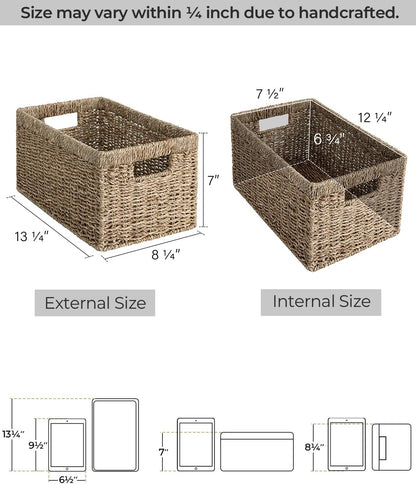 StorageWorks Wicker Storage Basket for Organizing, Medium Seagrass Storage Baskets with Built-in