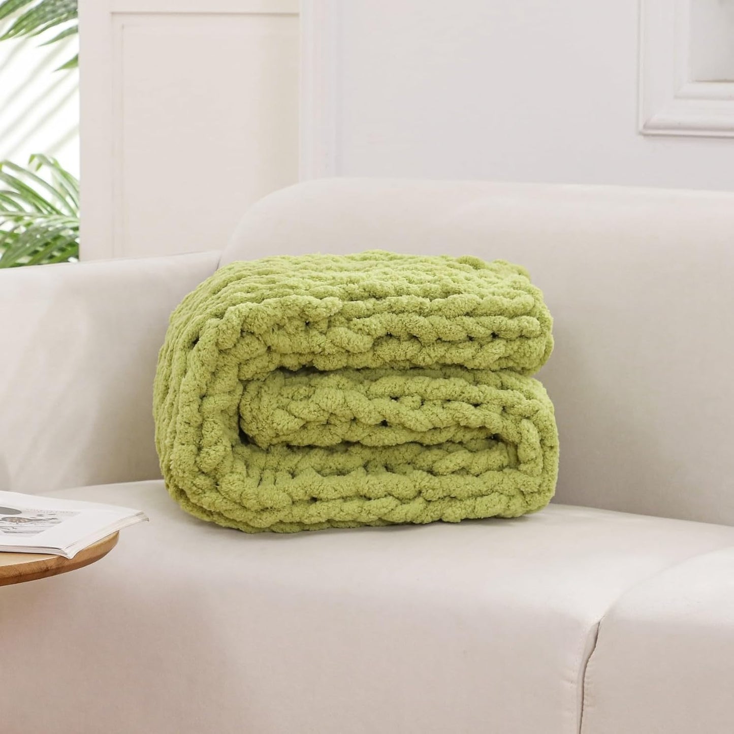 WESHIONGOO Chunky Knit Blanket Throw Knitted Throw Blankets for Couch Bed Fluffy Soft Blanket with