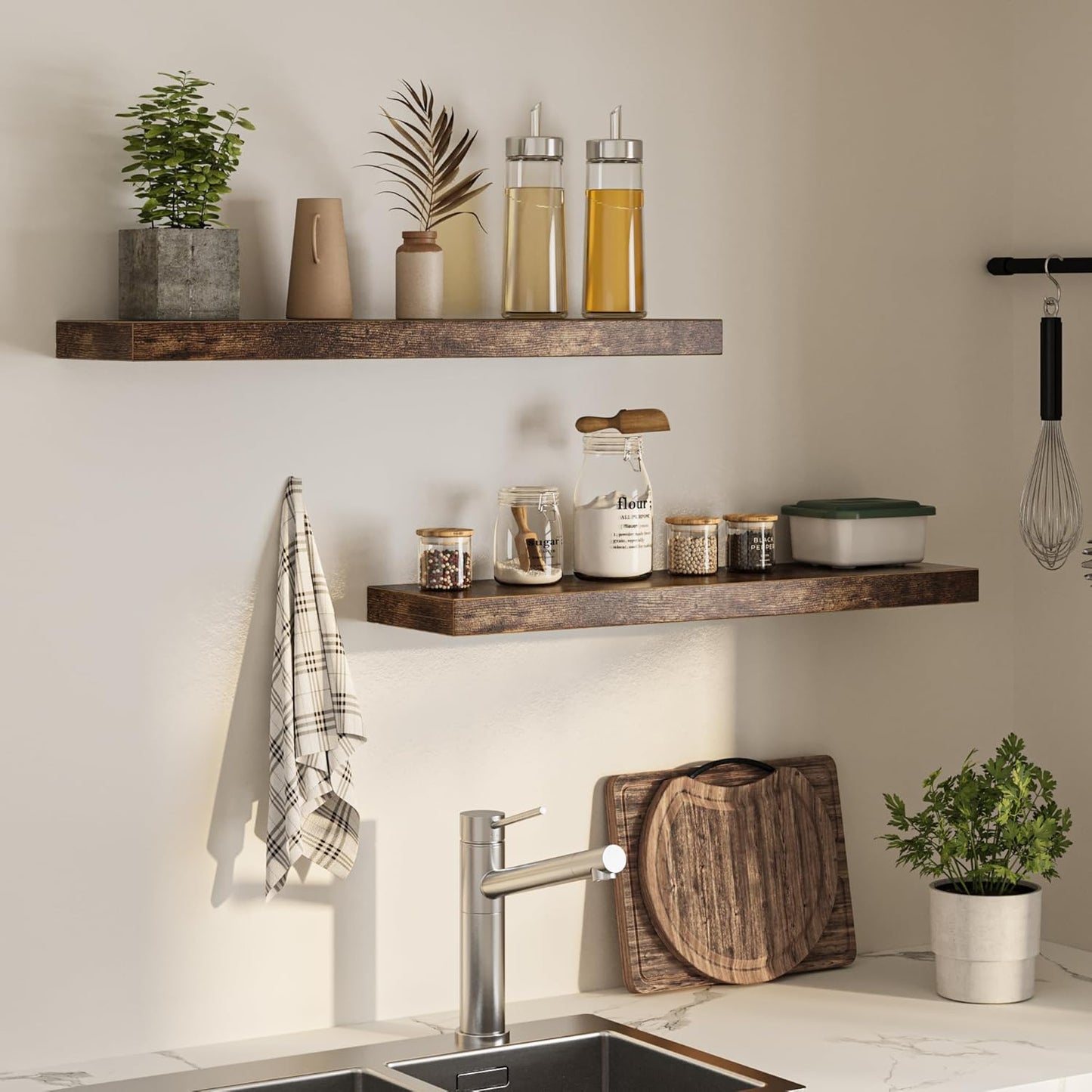 Floating Shelves for Wall, 36"W x 8"D x 1.5"H, Wooden Wall Mounted Display Shelves with Invisible
