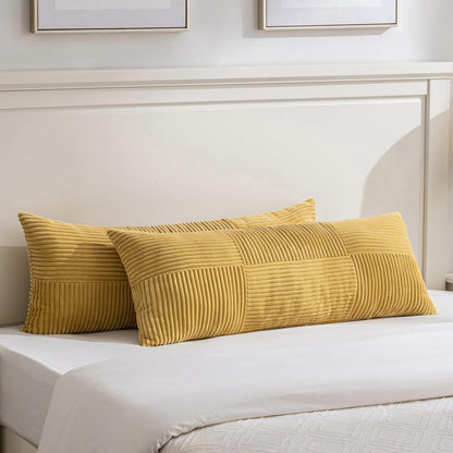 Fancy Homi Set of 2 Mustard Yellow Boho Long Lumbar Body Decorative Throw Pillow Cover 14x36 Inch