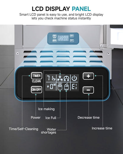EUHOMY Commercial Under Counter Nugget Ice Maker Machine, 70Lbs/Day, Bulit-in Freestanding Ice