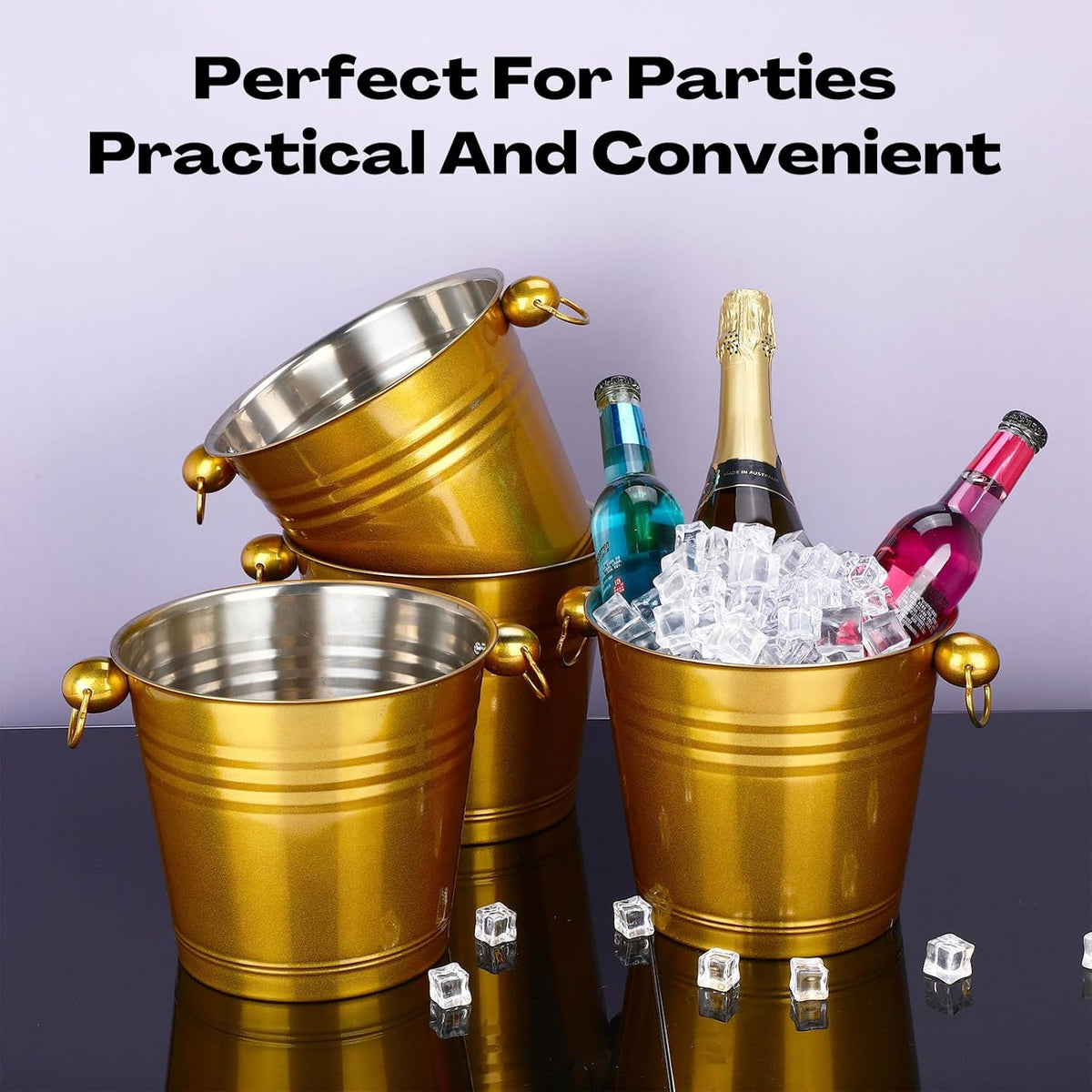 Amyhill 8 Pack Stainless Steel Ice Bucket 5.3 Quart/ 5 Liter with Handle Large Insulated Champagne