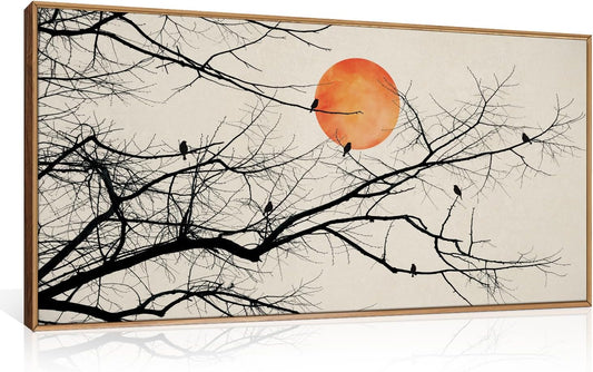 Celestdeco Large Vintage Tree Branch Framed Canvas Wall Art Set, Retro Tree Drawing Wall Decor
