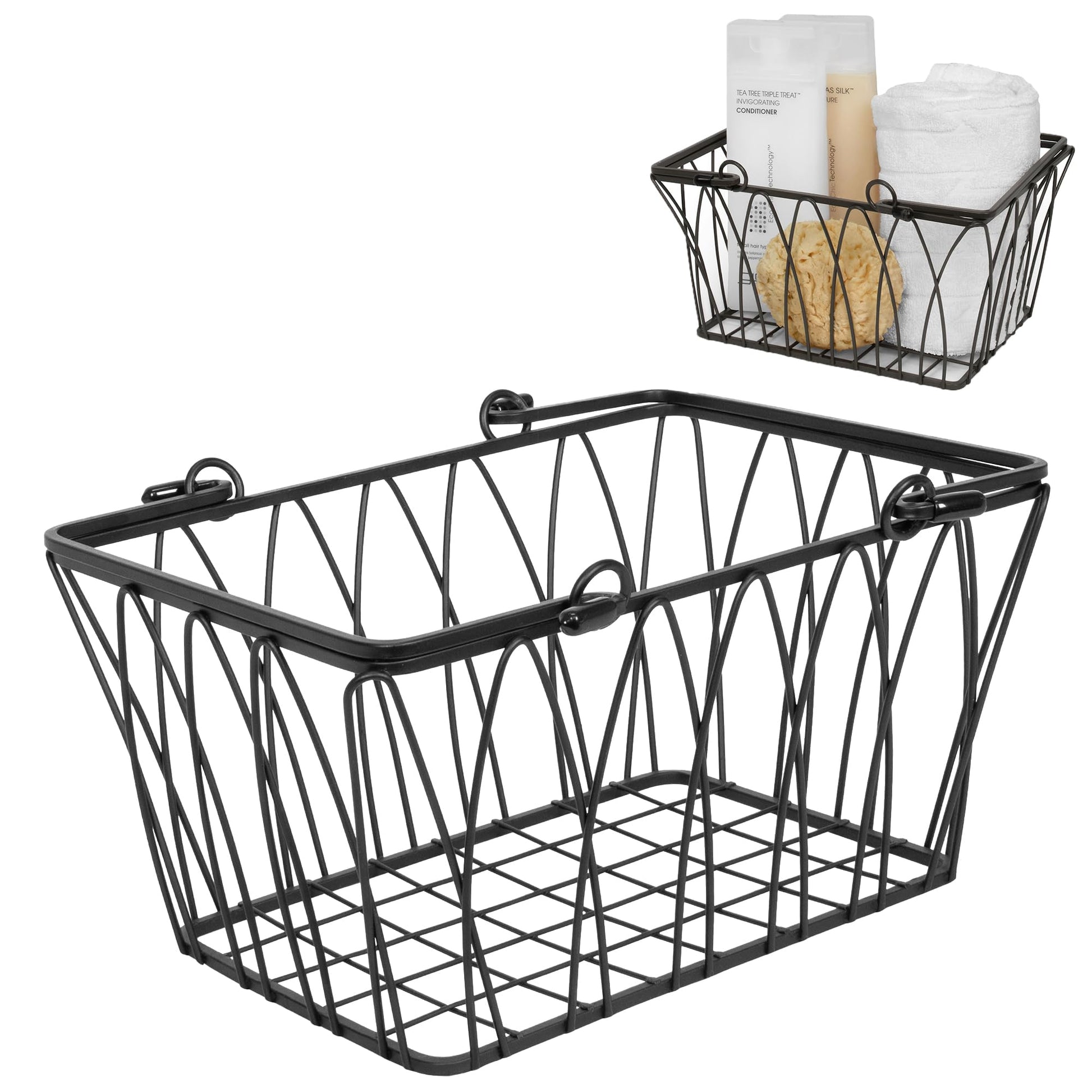 Spectrum Small Wire Basket with Handles Black Farmhouse Basket Organizer for Kitchen Bathroom