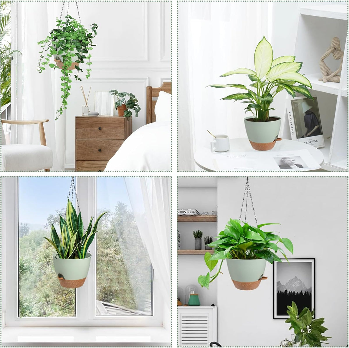 Hanging Planters for Indoor Outdoor Plants, 2 Pack Self Watering Hanging Pot with Drainage Holes &