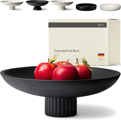 KIVY Concrete Fruit Bowl for Kitchen Counter - Large Decorative Bowl for Home Decor - Black