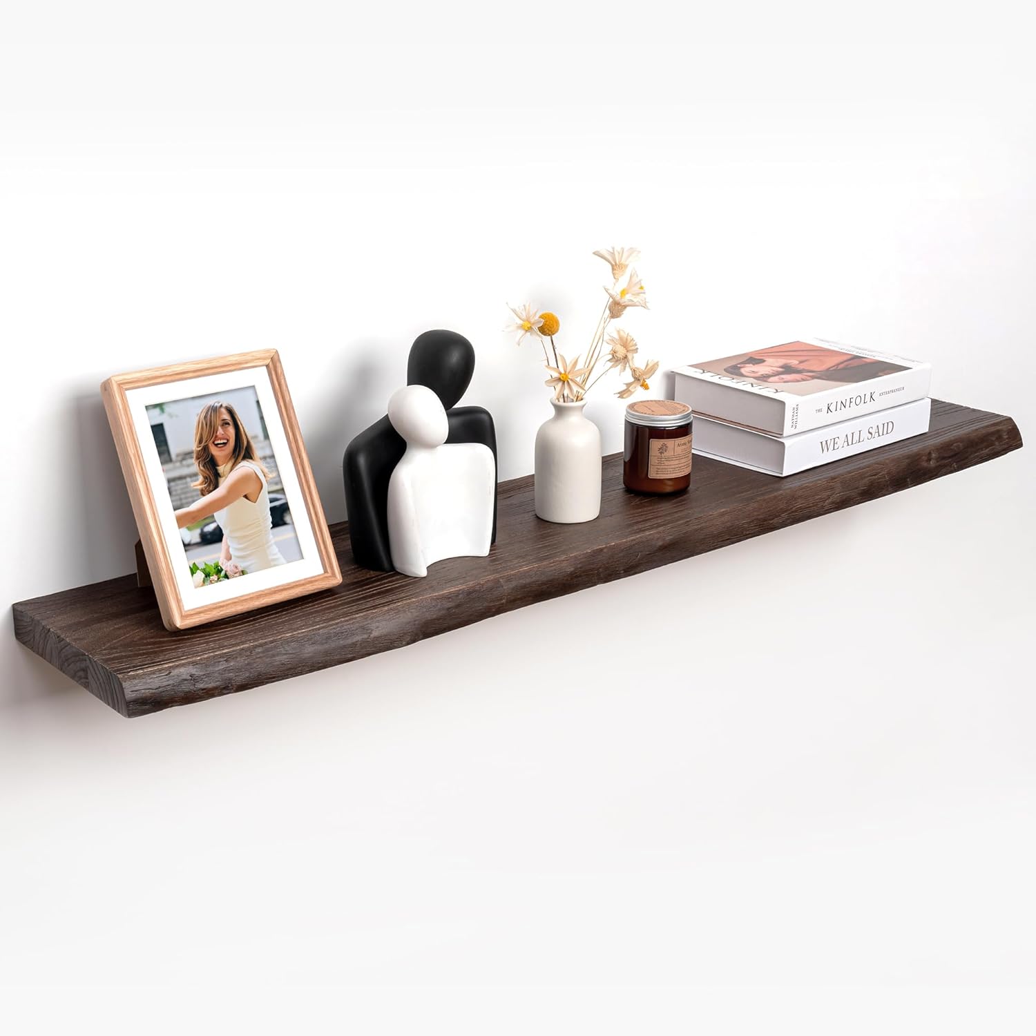 RICHFOCUS Live Edge Elm Floating Shelves - 48" W x 9.3" D Rustic Solid Wood Wall Shelves with