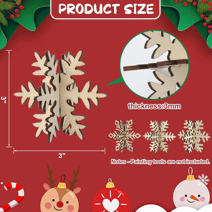 COCHIE DIY 3D Snowflake Wood Crafts to Paint for Kids Adults, Paintable Unfinished Wooden Slices