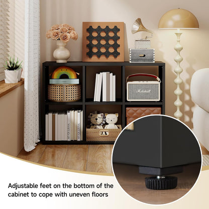 6 Cube Storage Organizer, Black Bookshelf with Storage, 2 Tier Storage Cubes, Freestanding Storage