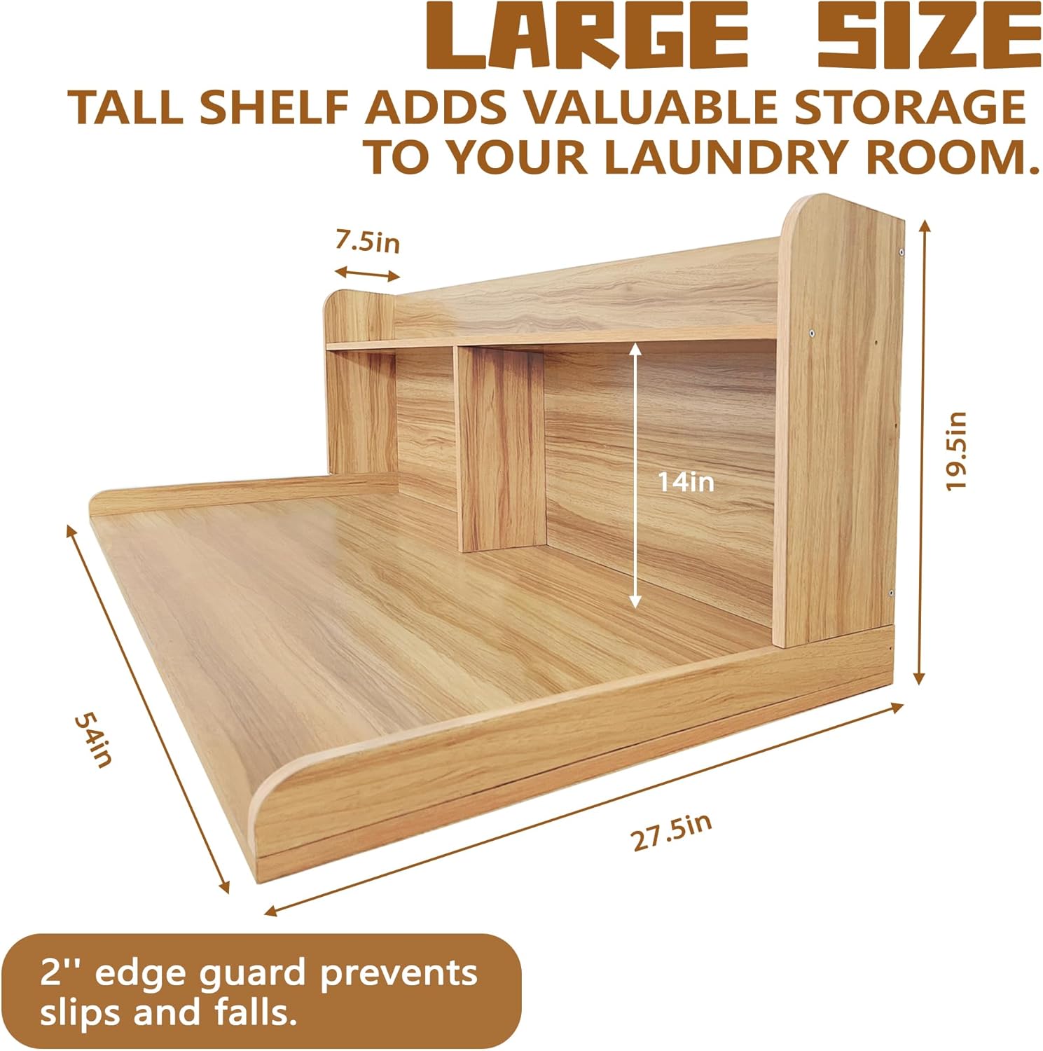 Royxen 2-Tier Washer Dryer Countertop,19.5" H Wood Washer Dryer Topper with Storage Shelf,Laundry