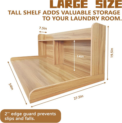 Royxen 2-Tier Washer Dryer Countertop,19.5" H Wood Washer Dryer Topper with Storage Shelf,Laundry