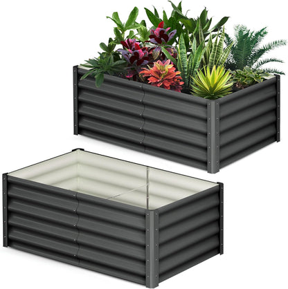 Galvanized Raised Garden Bed Outdoor, 2 Pcs 6x3x1.5FT Outdoor Large Planter Raised Beds Open Base