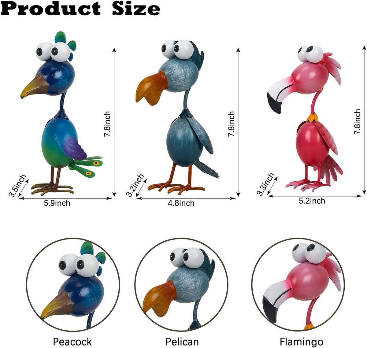 Kircust Outdoor Metal Bird Yard, Garden Decor for Outside Flamingo/Peacock/Pelican Decorations Art