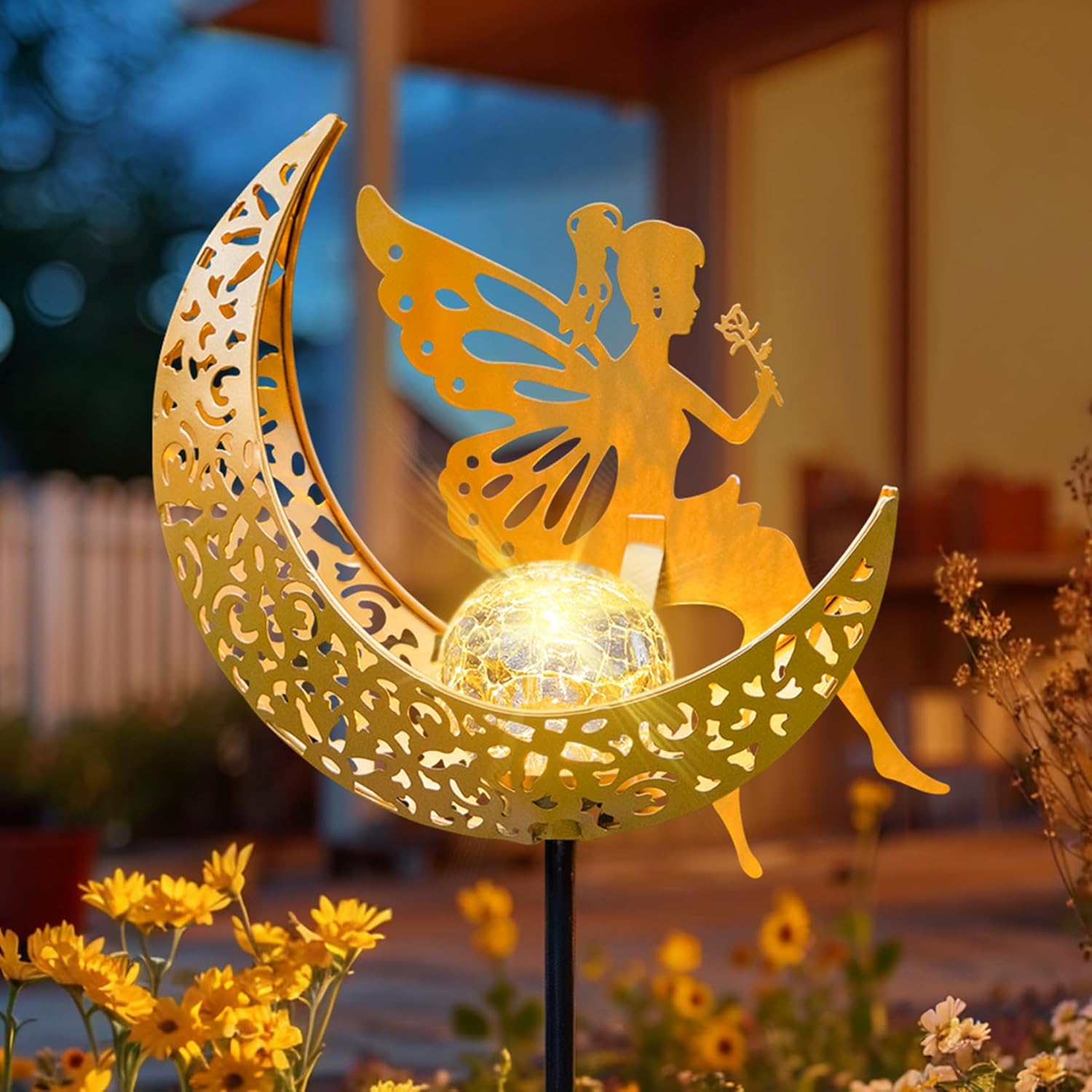 Fairy Moon Solar Lights Outdoor Garden Gifts for Mom Yard Decorations Stakes Lights, Waterproof LED