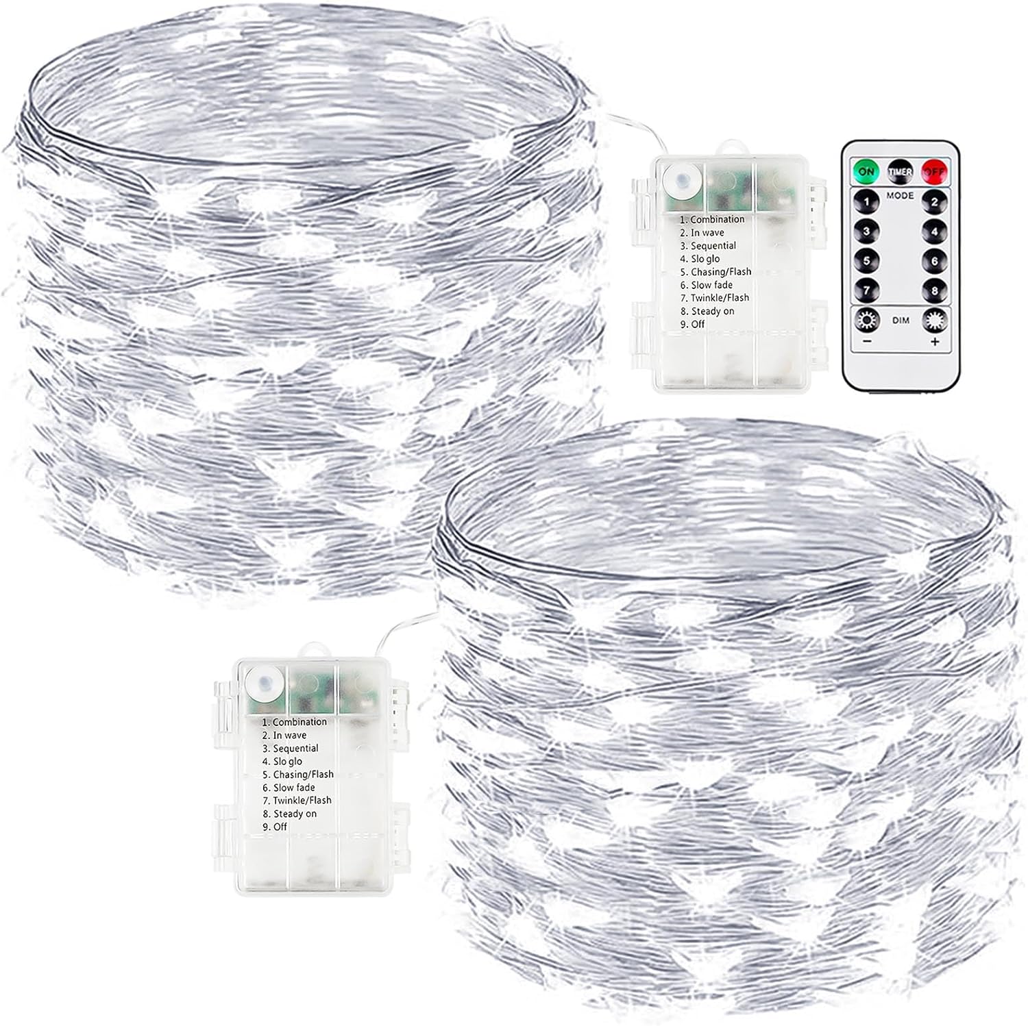 2-Pack Fairy Lights Battery Operated with Remote, Waterproof 33FT 100 LED Battery String Lights