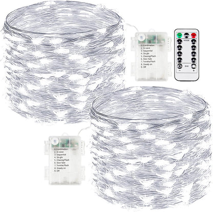2-Pack Fairy Lights Battery Operated with Remote, Waterproof 33FT 100 LED Battery String Lights