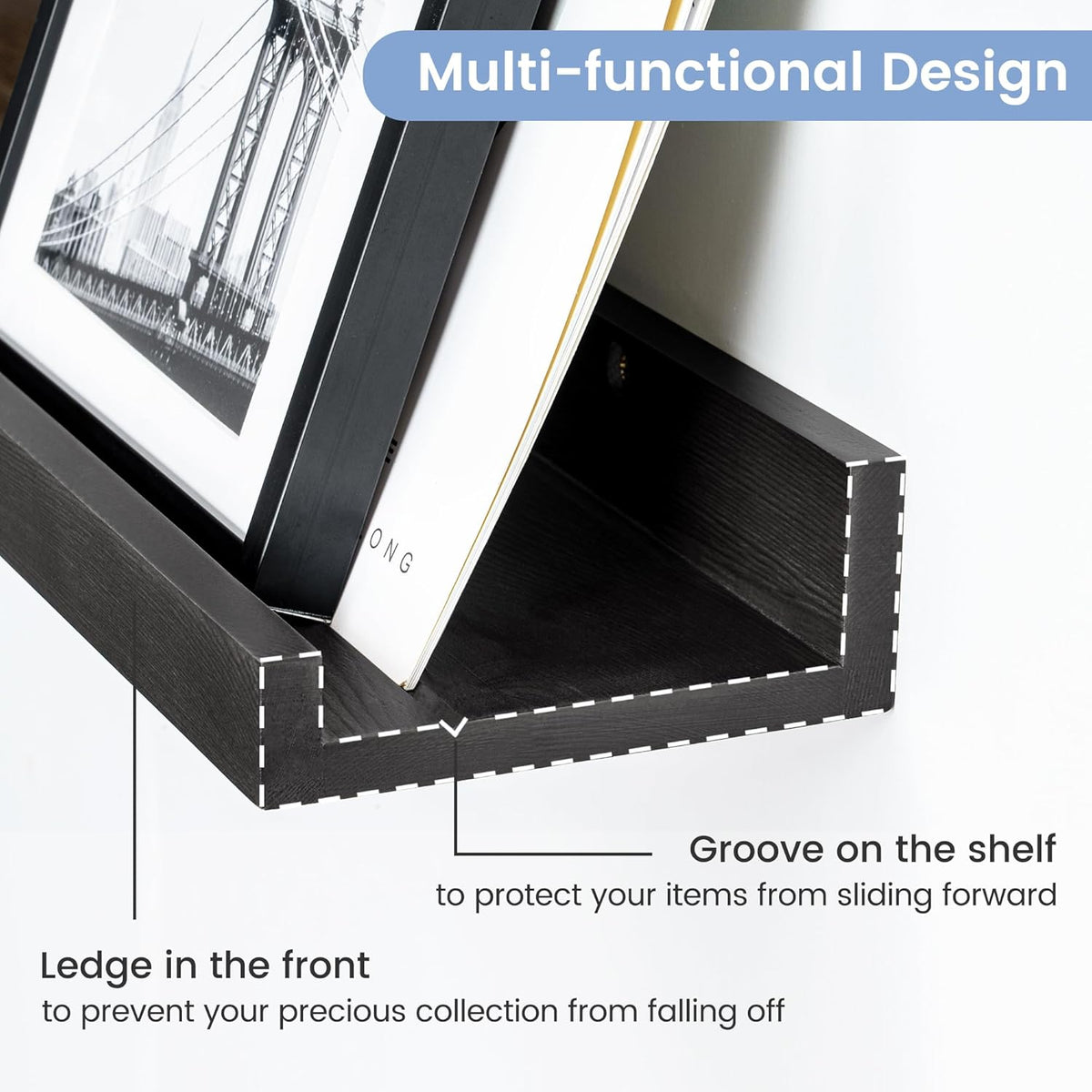 Picture Ledge Wall Shelves - 16 Inch Width Set of 3, Solid Pine Wood Rustic Floating Ledge Shelves