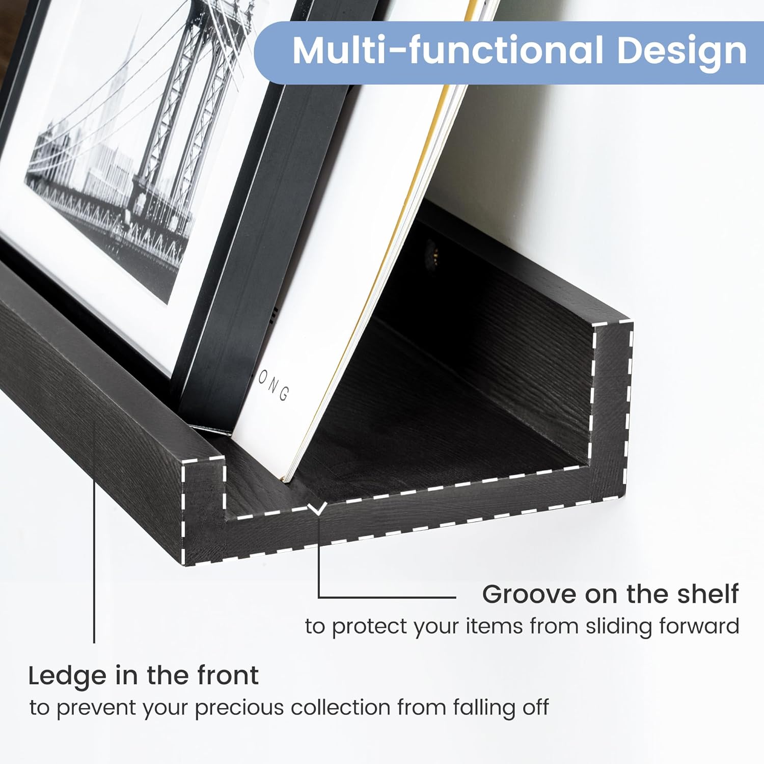 Picture Ledge Wall Shelves - 16 Inch Width Set of 3, Solid Pine Wood Rustic Floating Ledge Shelves