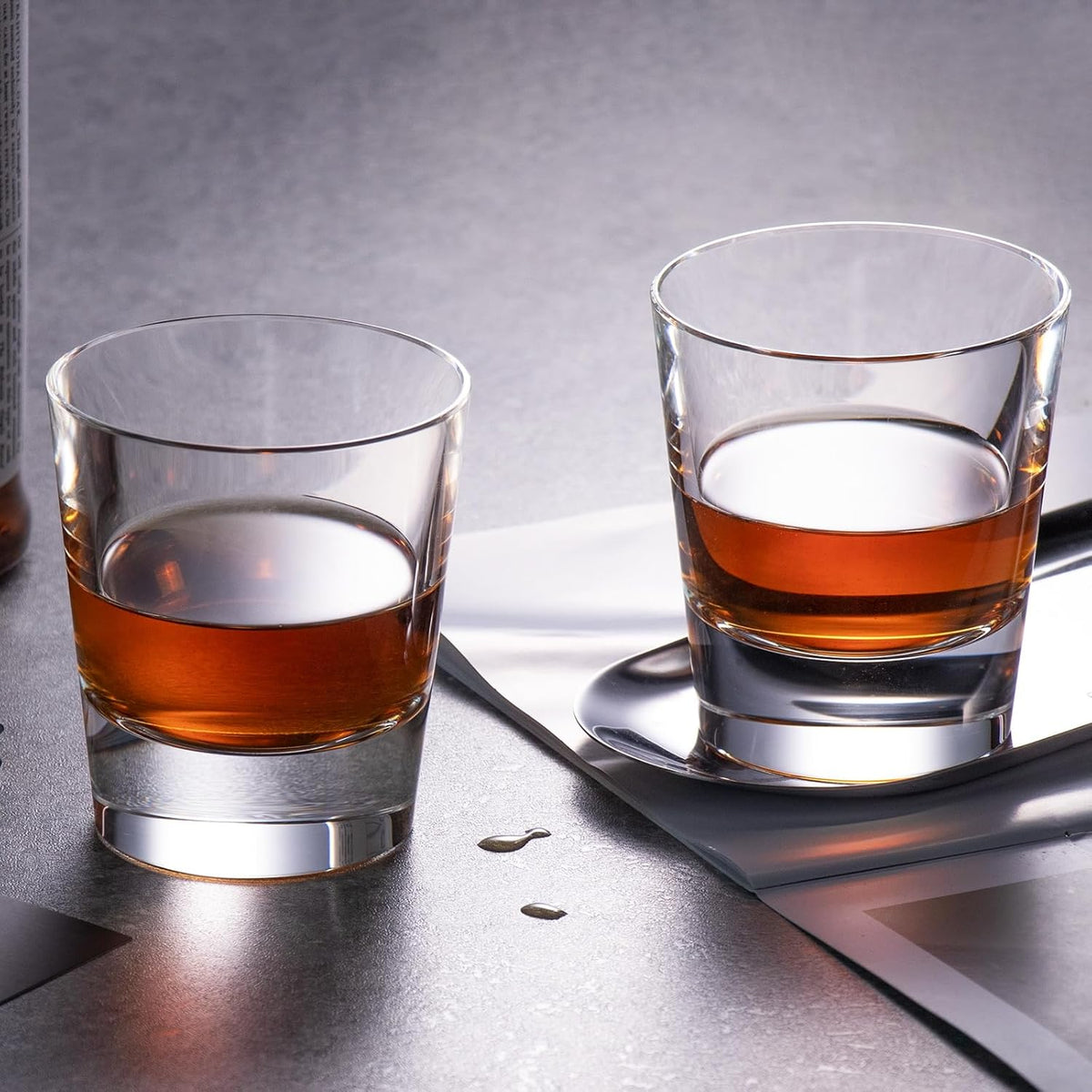 KAMMAK Crystal Whiskey Glasses Set of 2, Hand Blown 8.79oz Old Fashioned Glasses Stemless, Luxury