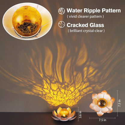 Garden Solar Lights Outdoor(2Pack) , Amber Crackle Globe Glass Lotus Decoration , Waterproof Orange