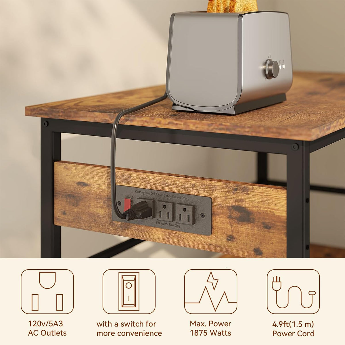 IBUYKE Kitchen Island with Storage, Bakers Rack with Power Outlet,Microwave Stand with Large