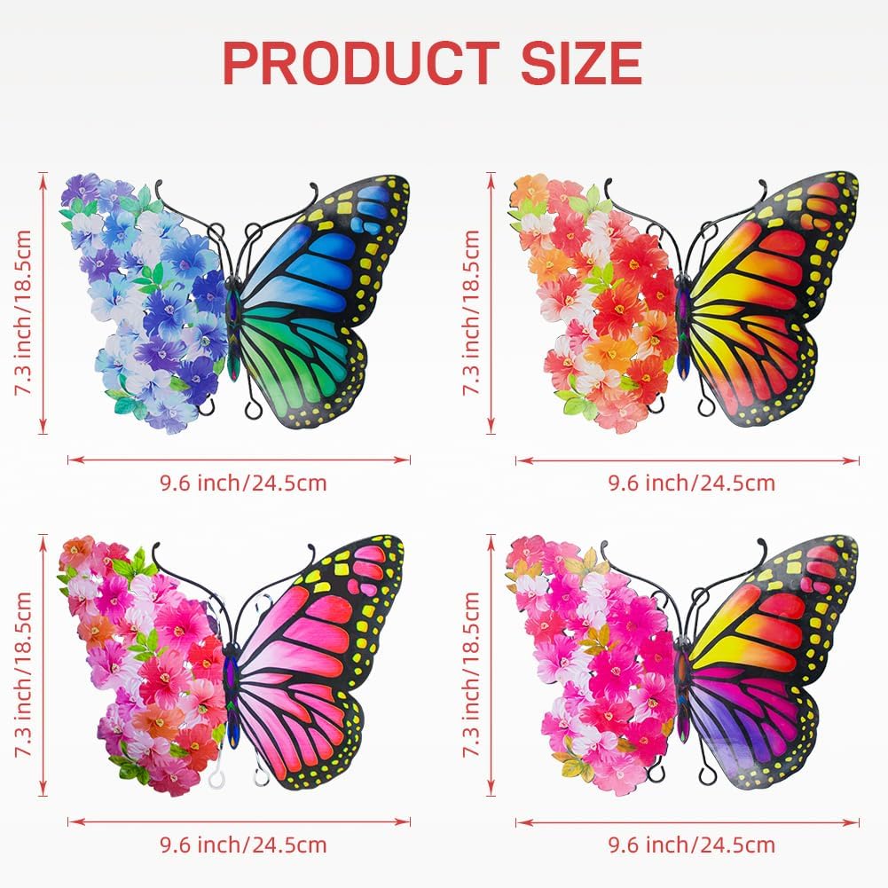 Metal Butterfly Wall Decor, 9.6" Outdoor Wall Decor Metal Yard Art, Flowers Wings Butterfly Outdoor