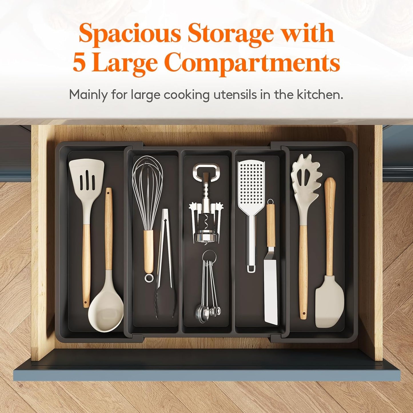 Lifewit Utensil Organizer for Kitchen Drawers, Expandable Cooking Utensil Tray, Adjustable Cutlery