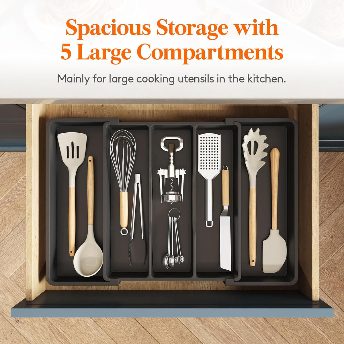 Lifewit Utensil Organizer for Kitchen Drawers, Expandable Cooking Utensil Tray, Adjustable Cutlery