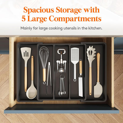 Lifewit Utensil Organizer for Kitchen Drawers, Expandable Cooking Utensil Tray, Adjustable Cutlery
