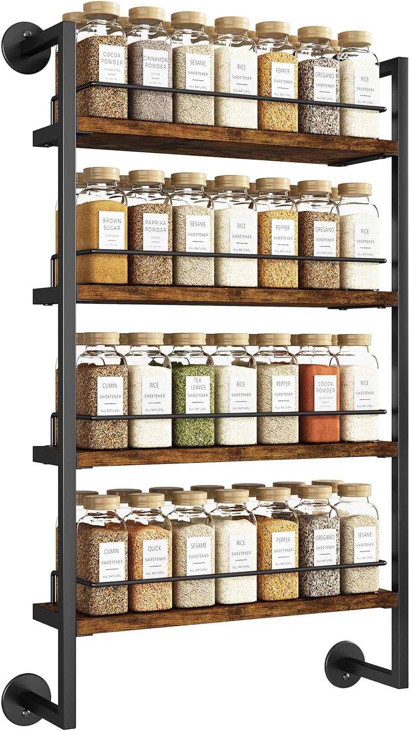 IBUYKE Spice Rack Wall Mount,4 Tier Hanging Seasoning Organizer,Large Spice Rack for Wall for up to