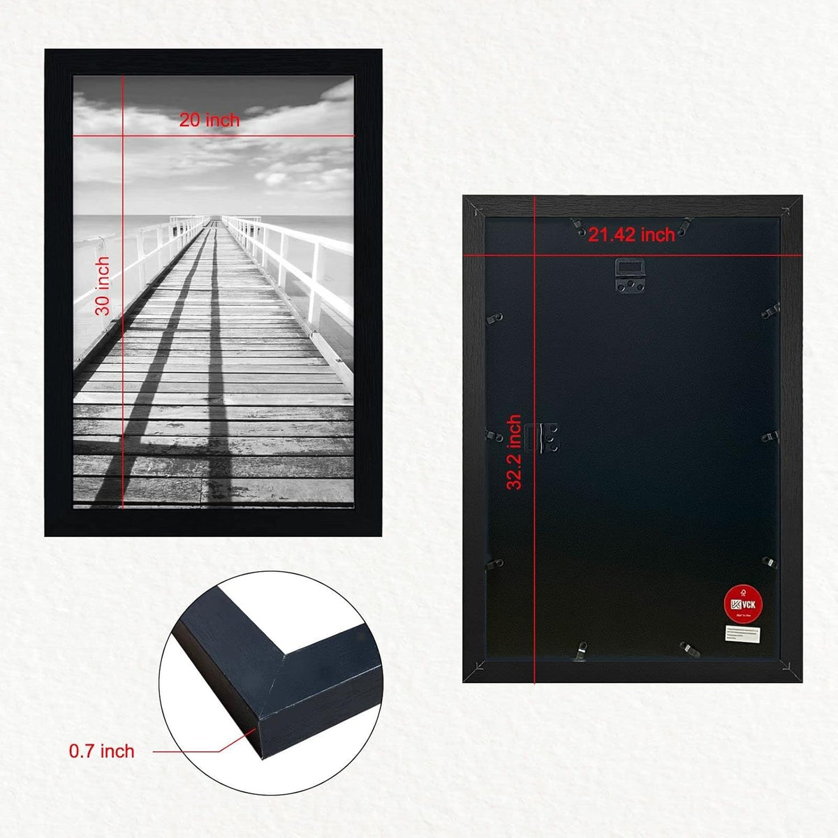 VCK Poster Frames 20x30 Black 3-Pack, Solid Wood Picture Frames for Wall Mounting Hanging Art and