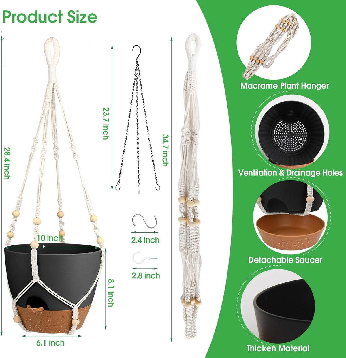 Hanging Planters for Indoor Outdoor Plants, 2 Pack Self Watering Hanging Pot with Drainage Holes