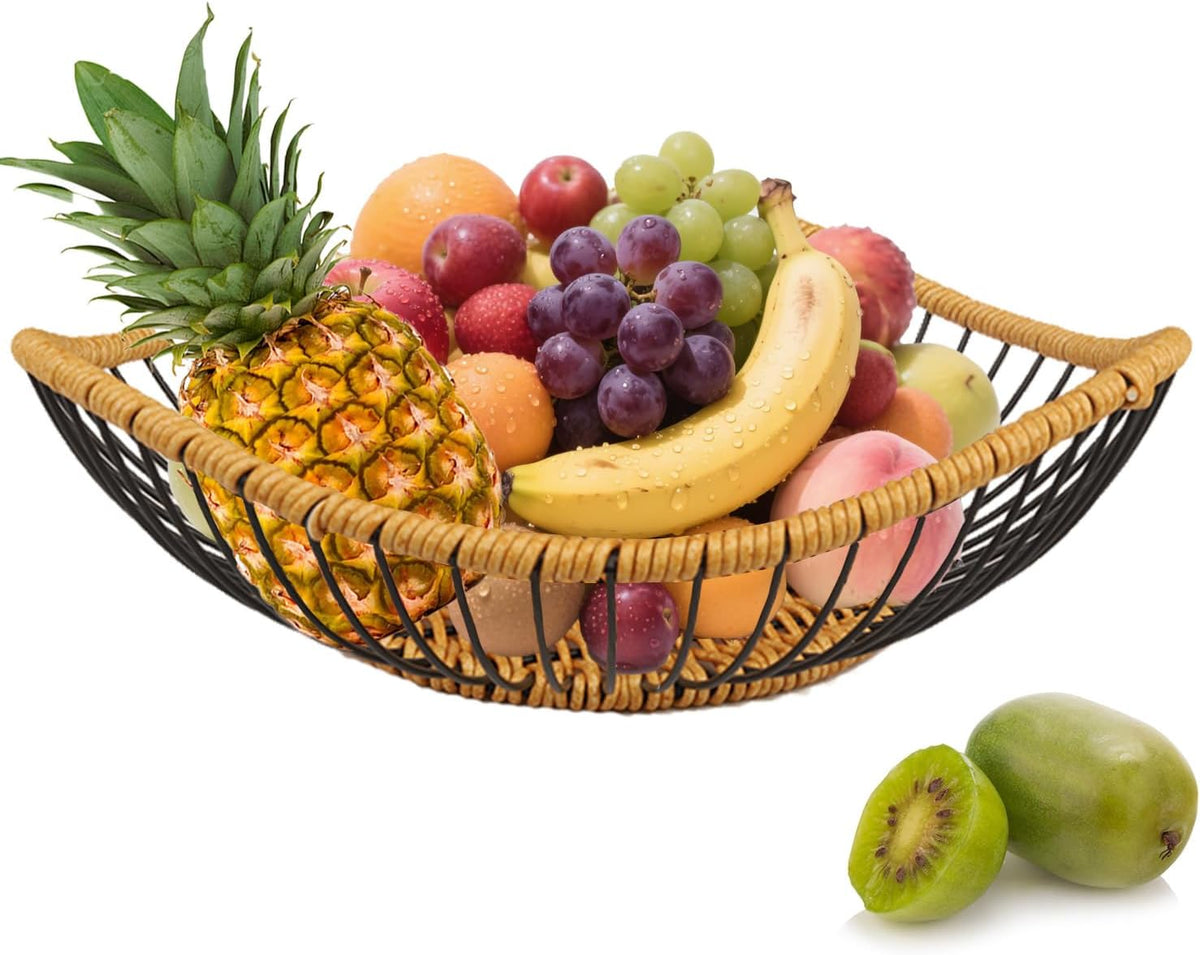 Vine Woven Iron Fruit Bowl, Metal Wire Fruit Basket, Vegetable Drain Basket, Storage Baskets for