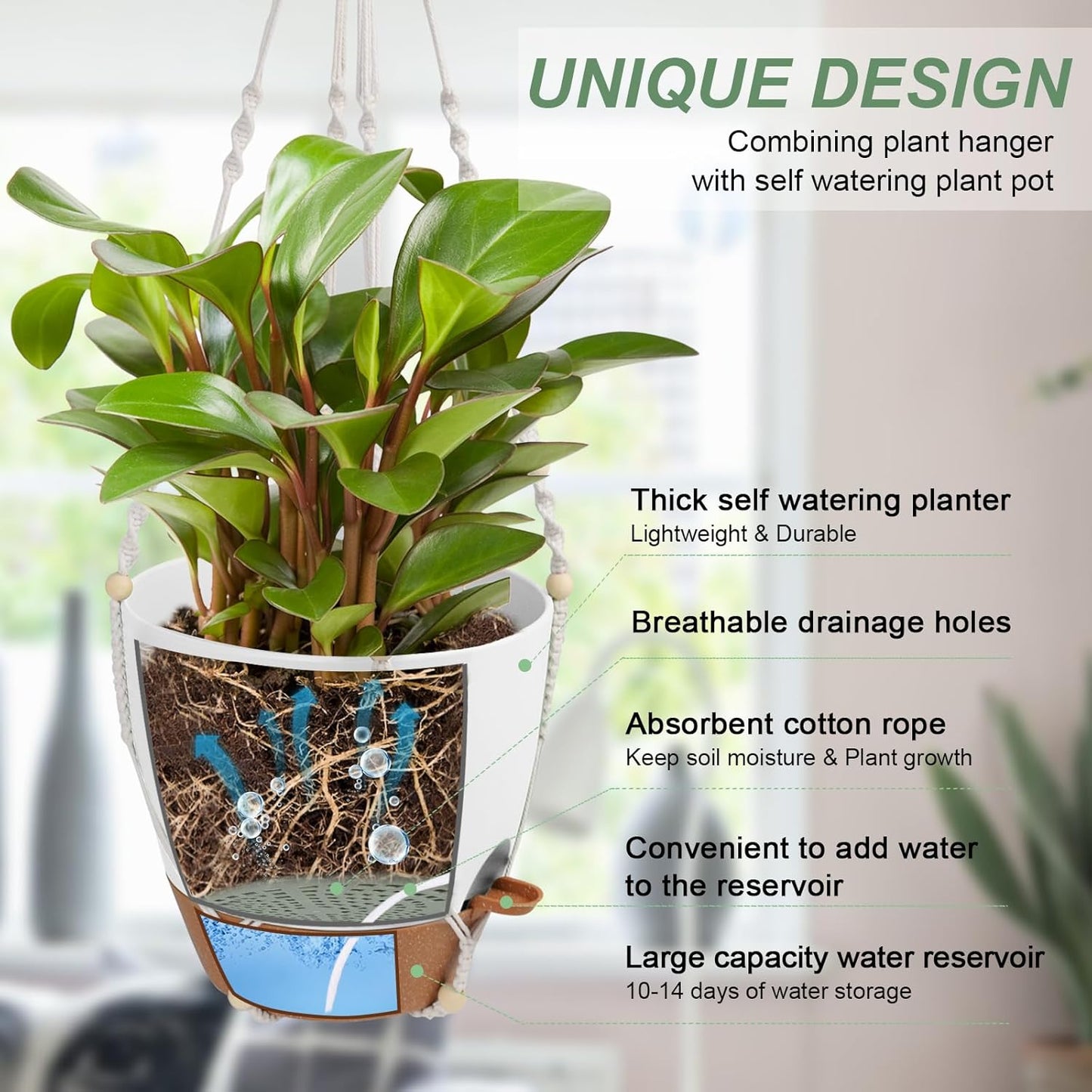 41.5 Inch Macrame Plant Hanger Indoor Outdoor with 12 Inch Flower Pot, Hanging Planter for Plants