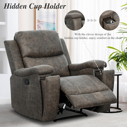 EBELLO Grey Recliner Chair, Single Overstuffed Sofa Recliners, Breathable Faux Leather Manual