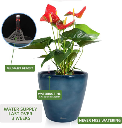 Dexceder 18x17 Self Watering Planter with Wheels Indoor Outdoor, Inner Pot Design, Thickened Large