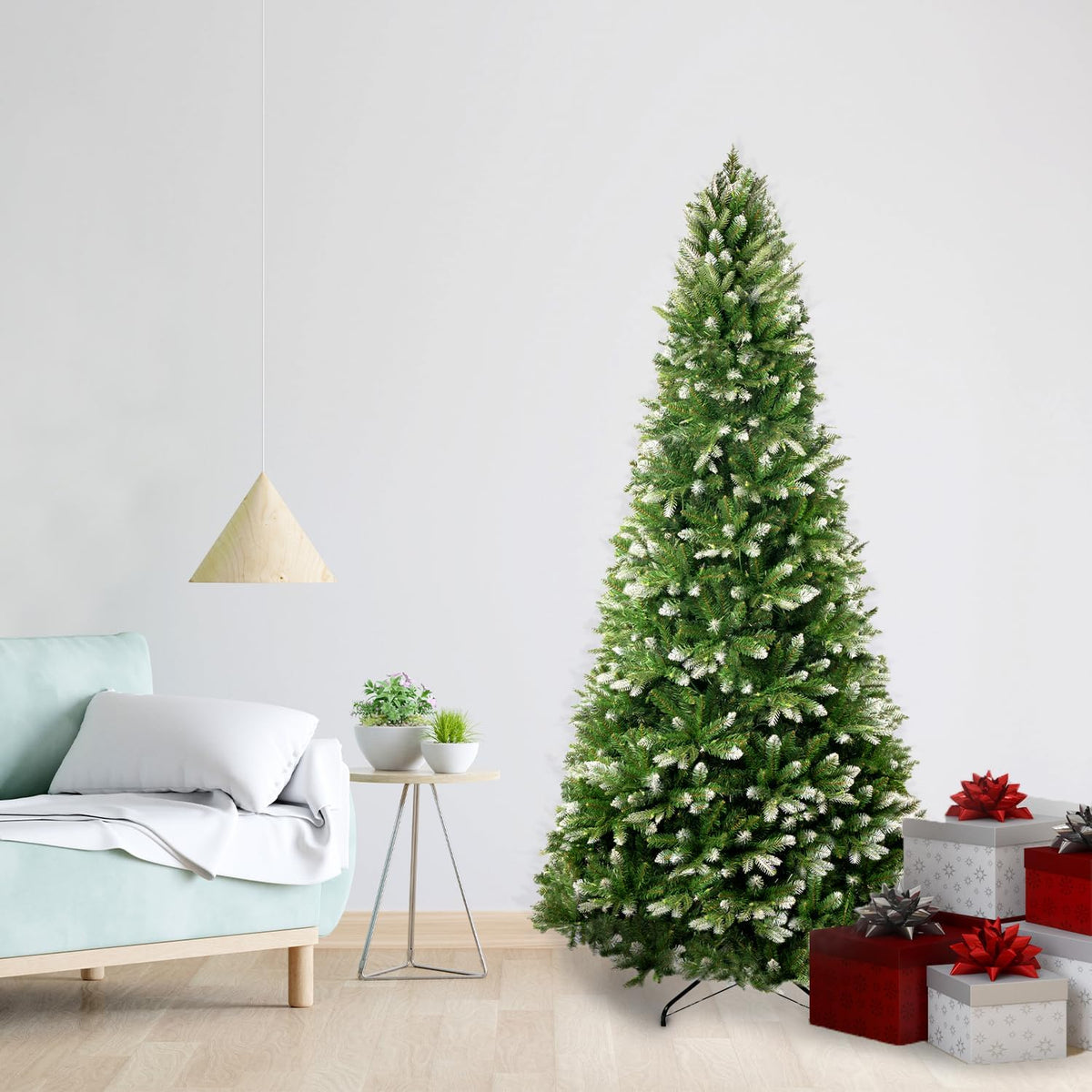Naomi Home 6.5ft White Tip Christmas Tree with Lights, Realistic Light Snow Flocked Fir Prelit with
