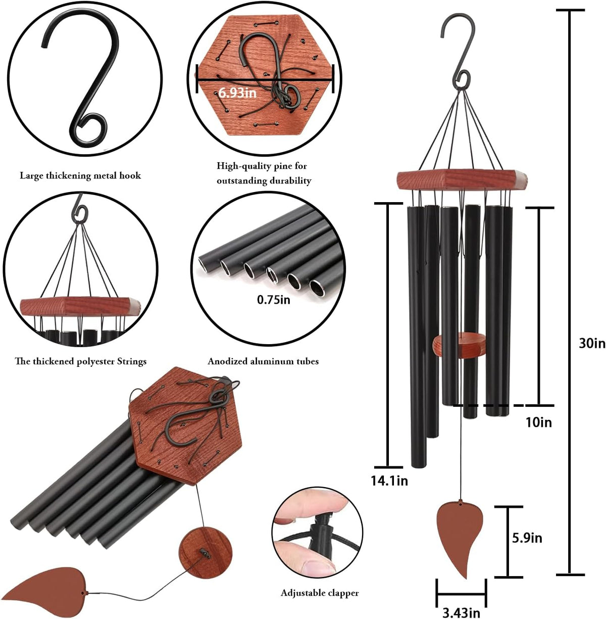 Wind Chimes for Outside, Memorial Wind Chimes with 6 Long Metal Tubes, Sympathy Wind Chime with