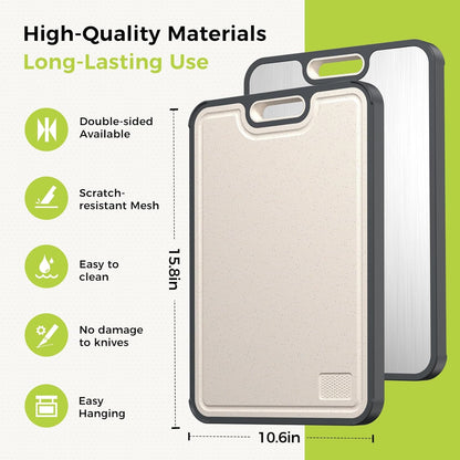 Titanium Cutting Board for Kitchen, Cutting Board Double Sided Food Grade, Pure Titanium and Wheat
