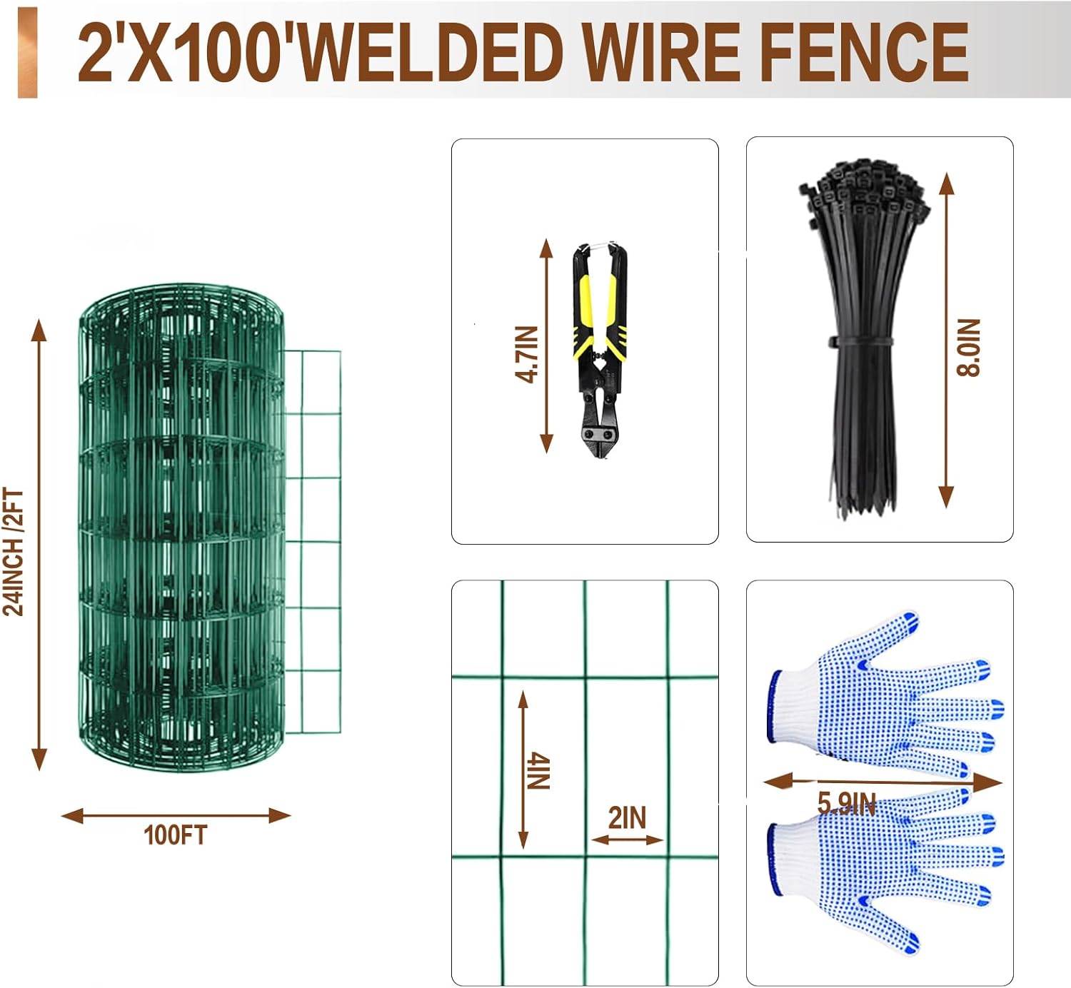 Tongmo 2 ft x 100 ft Green PVC Coated Welded Wire Fence, 16GA Garden Chicken Wire Fence Roll, Mesh