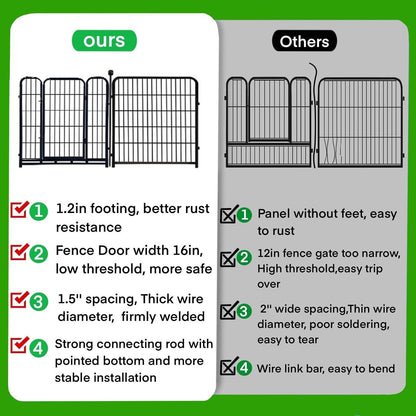 ADAVIN Tall Garden Fence Wide Door Low Threshold, 54 inch High 4 Panels Total 8.8 Ft(L), Black