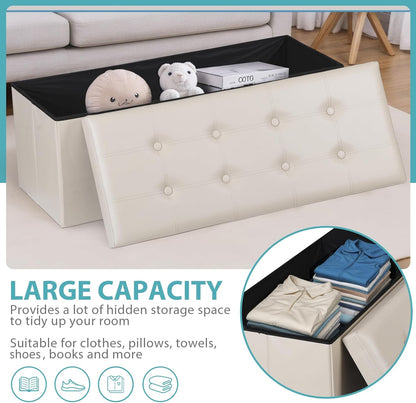 SUPER DEAL Folding Ottoman Bench with Storage, 43 Inch Padded Seat Footrest Shoes Bench for Bedroom
