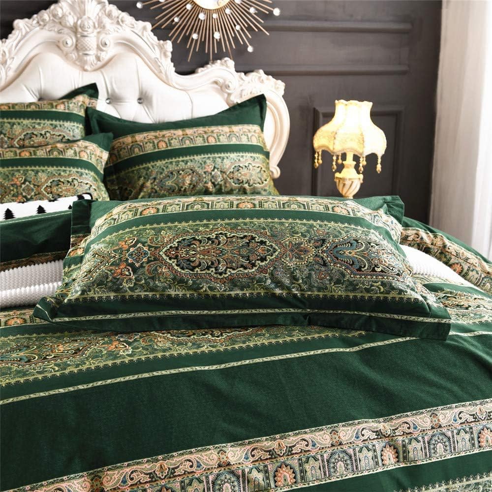 ABREEZE Bohemian Vintage Full Size Floral Cotton Bedding Set 3Pcs Duvet Cover Set Boho Green